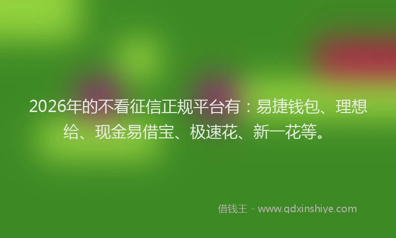 2026年的不看征信正规平台有：易捷钱包、理想给、现金易借宝、极速花、新一花等。
