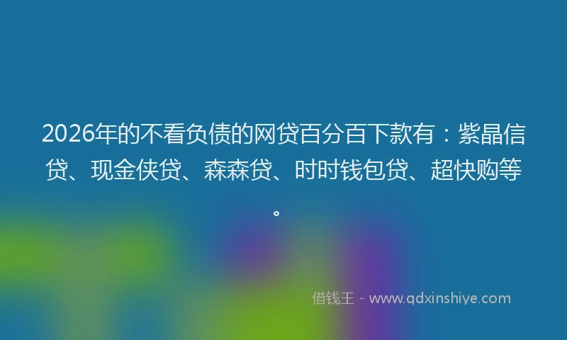 2026年的不看负债的网贷百分百下款有：紫晶信贷、现金侠贷、森森贷、时时钱包贷、超快购等。