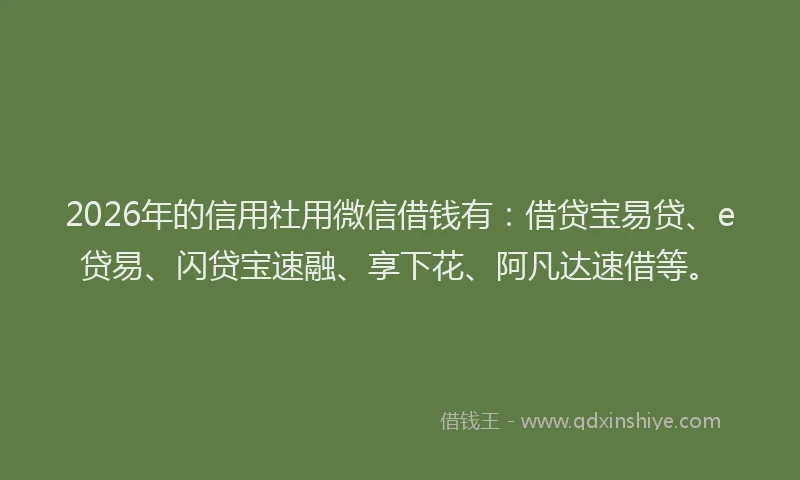 2026年的信用社用微信借钱有：借贷宝易贷、e贷易、闪贷宝速融、享下花、阿凡达速借等。