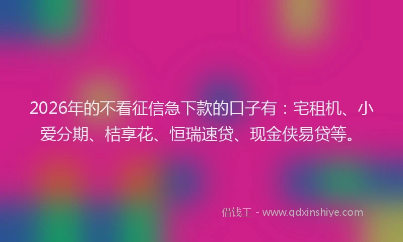 2026年的不看征信急下款的口子有：宅租机、小爱分期、桔享花、恒瑞速贷、现金侠易贷等。