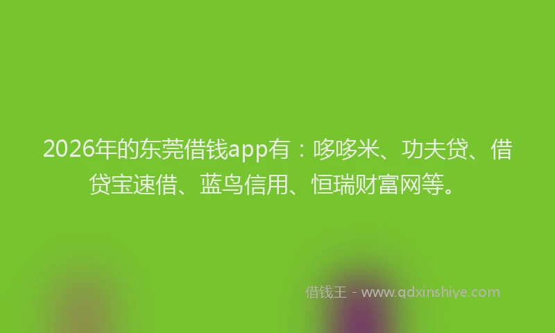 2026年的东莞借钱app有：哆哆米、功夫贷、借贷宝速借、蓝鸟信用、恒瑞财富网等。