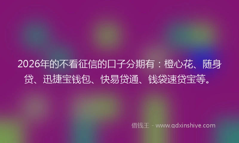 2026年的不看征信的口子分期有：橙心花、随身贷、迅捷宝钱包、快易贷通、钱袋速贷宝等。
