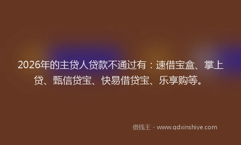 2026年的主贷人贷款不通过有：速借宝盒、掌上贷、甄信贷宝、快易借贷宝、乐享购等。
