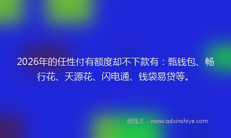2026年的任性付有额度却不下款有：甄钱包、畅行花、天源花、闪电通、钱袋易贷等。