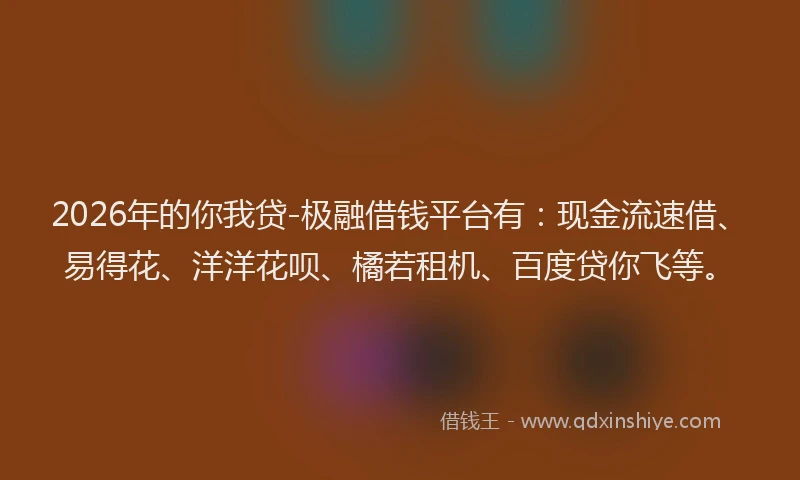 2026年的你我贷-极融借钱平台有：现金流速借、易得花、洋洋花呗、橘若租机、百度贷你飞等。
