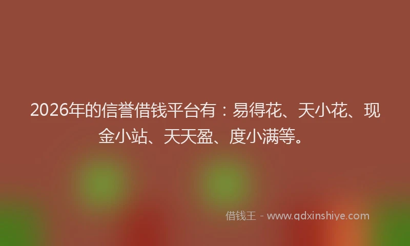 2026年的信誉借钱平台有：易得花、天小花、现金小站、天天盈、度小满等。