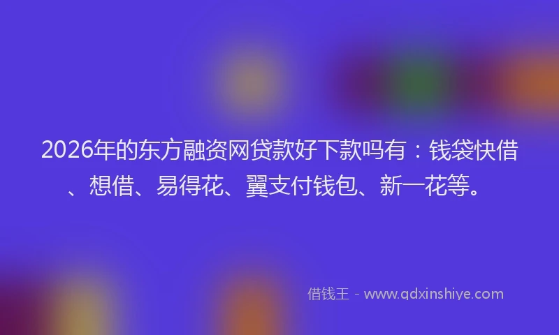 2026年的东方融资网贷款好下款吗有：钱袋快借、想借、易得花、翼支付钱包、新一花等。