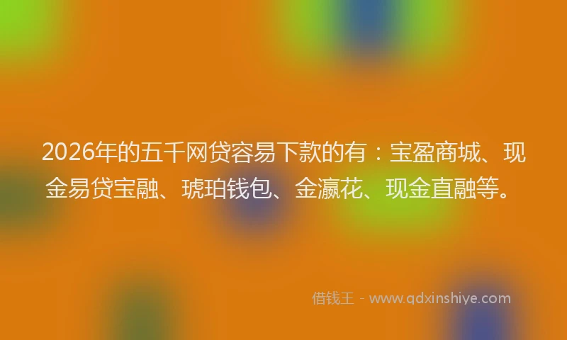 2026年的五千网贷容易下款的有：宝盈商城、现金易贷宝融、琥珀钱包、金瀛花、现金直融等。