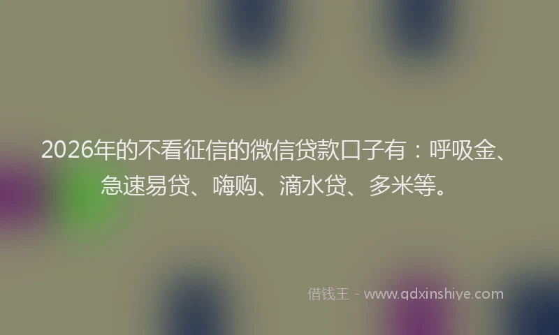 2026年的不看征信的微信贷款口子有：呼吸金、急速易贷、嗨购、滴水贷、多米等。