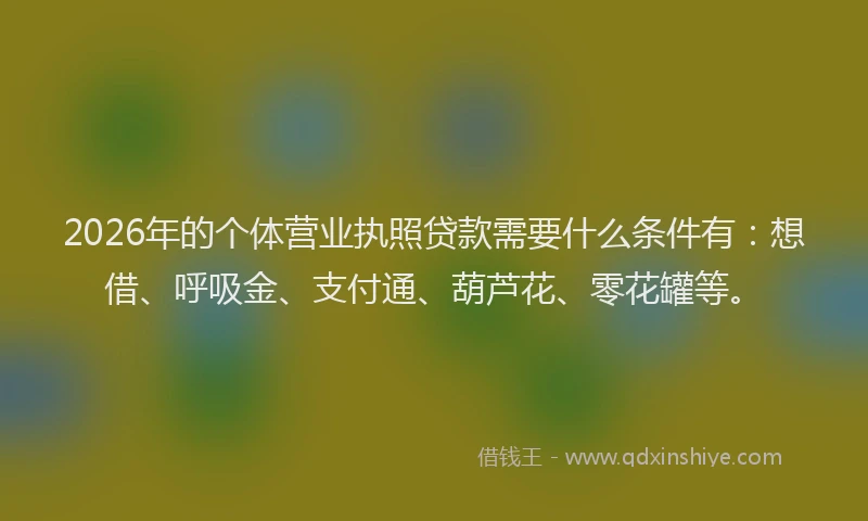 2026年的个体营业执照贷款需要什么条件有：想借、呼吸金、支付通、葫芦花、零花罐等。