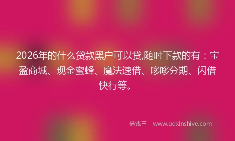 2026年的什么贷款黑户可以贷,随时下款的有：宝盈商城、现金蜜蜂、魔法速借、哆哆分期、闪借快行等。