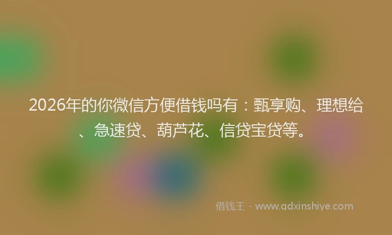 2026年的你微信方便借钱吗有：甄享购、理想给、急速贷、葫芦花、信贷宝贷等。