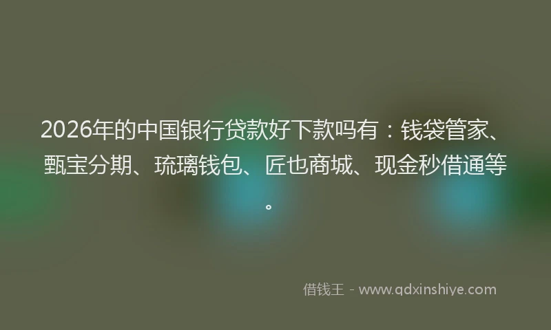 2026年的中国银行贷款好下款吗有：钱袋管家、甄宝分期、琉璃钱包、匠也商城、现金秒借通等。