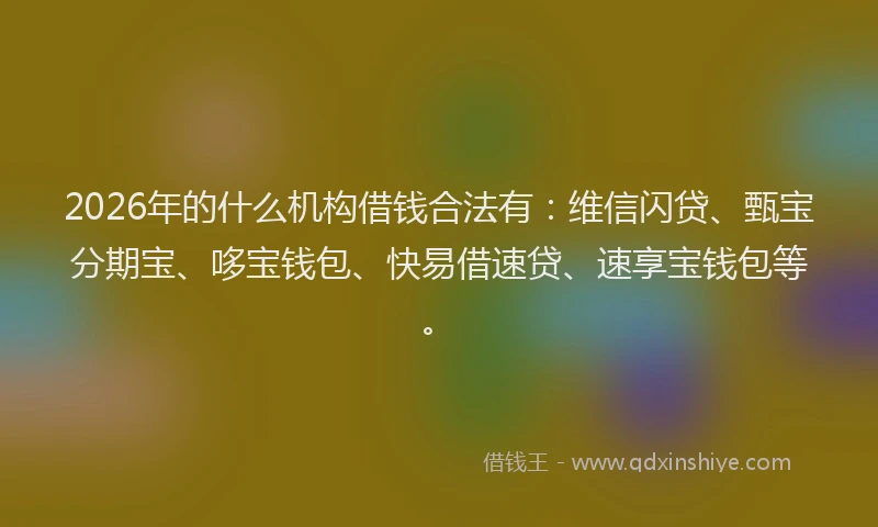 2026年的什么机构借钱合法有：维信闪贷、甄宝分期宝、哆宝钱包、快易借速贷、速享宝钱包等。