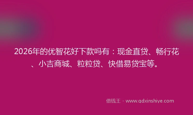2026年的优智花好下款吗有：现金直贷、畅行花、小吉商城、粒粒贷、快借易贷宝等。