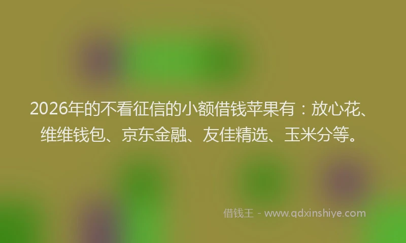 2026年的不看征信的小额借钱苹果有：放心花、维维钱包、京东金融、友佳精选、玉米分等。