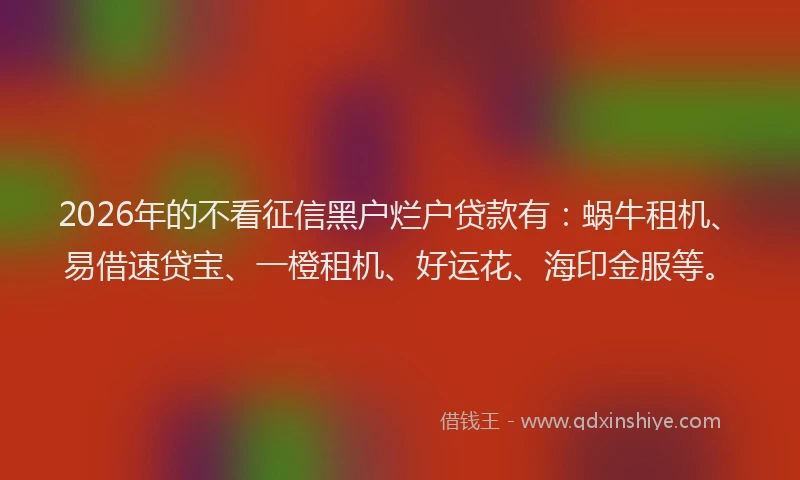 2026年的不看征信黑户烂户贷款有：蜗牛租机、易借速贷宝、一橙租机、好运花、海印金服等。