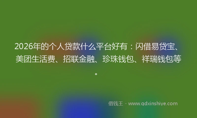 2026年的个人贷款什么平台好有：闪借易贷宝、美团生活费、招联金融、珍珠钱包、祥瑞钱包等。