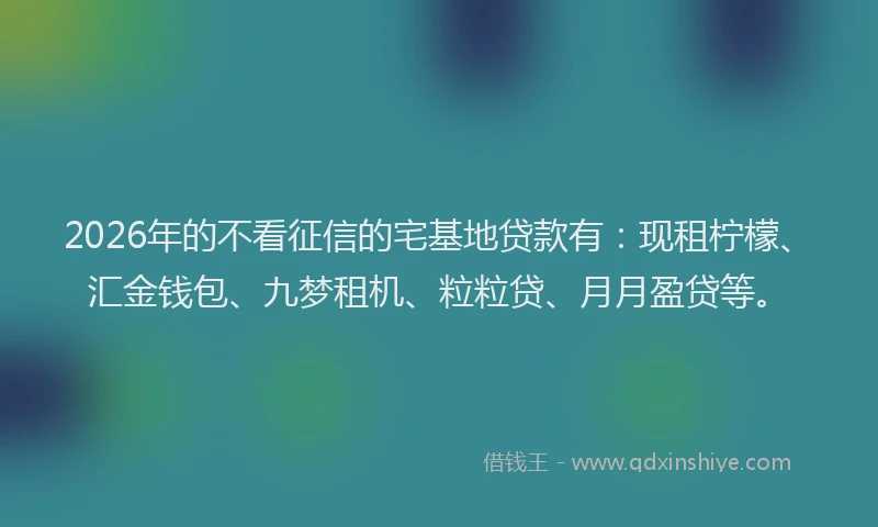 2026年的不看征信的宅基地贷款有：现租柠檬、汇金钱包、九梦租机、粒粒贷、月月盈贷等。