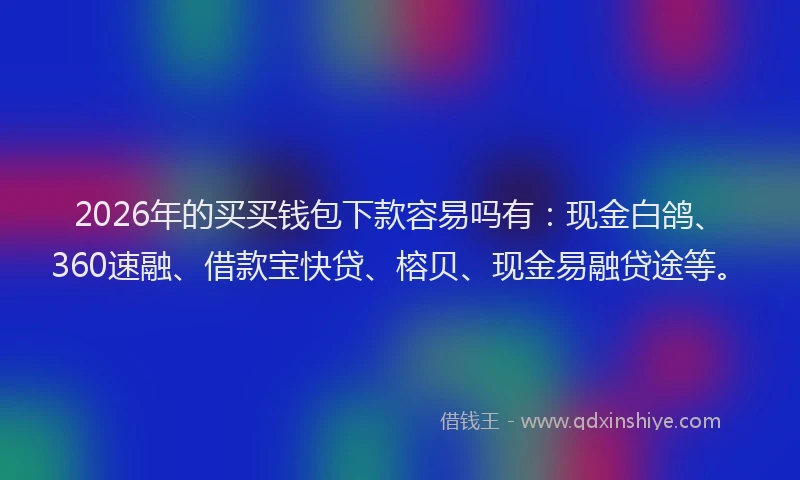2026年的买买钱包下款容易吗有：现金白鸽、360速融、借款宝快贷、榕贝、现金易融贷途等。