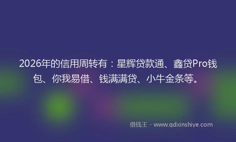 2026年的信用周转有：星辉贷款通、鑫贷Pro钱包、你我易借、钱满满贷、小牛金条等。