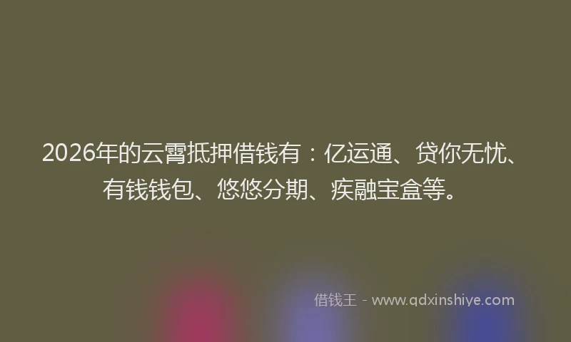 2026年的云霄抵押借钱有：亿运通、贷你无忧、有钱钱包、悠悠分期、疾融宝盒等。