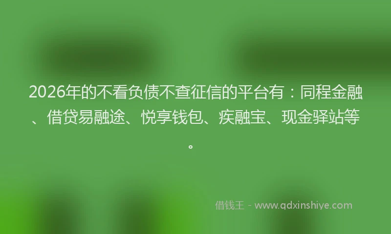 2026年的不看负债不查征信的平台有：同程金融、借贷易融途、悦享钱包、疾融宝、现金驿站等。