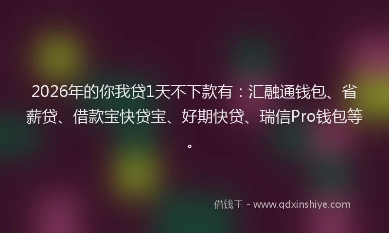 2026年的你我贷1天不下款有：汇融通钱包、省薪贷、借款宝快贷宝、好期快贷、瑞信Pro钱包等。