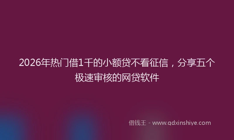 2026年热门借1千的小额贷不看征信，分享五个极速审核的网贷软件