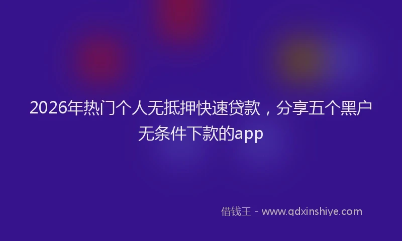 2026年热门个人无抵押快速贷款，分享五个黑户无条件下款的app