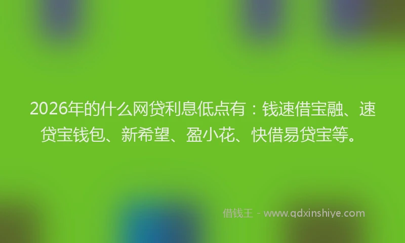 2026年的什么网贷利息低点有：钱速借宝融、速贷宝钱包、新希望、盈小花、快借易贷宝等。