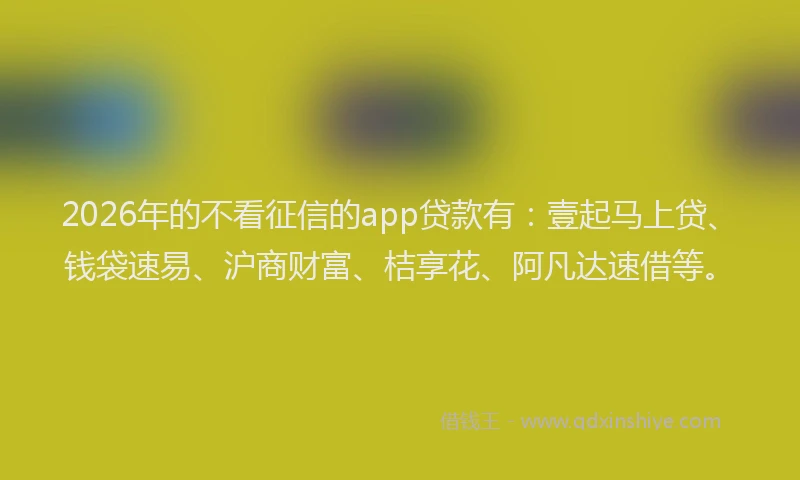 2026年的不看征信的app贷款有：壹起马上贷、钱袋速易、沪商财富、桔享花、阿凡达速借等。
