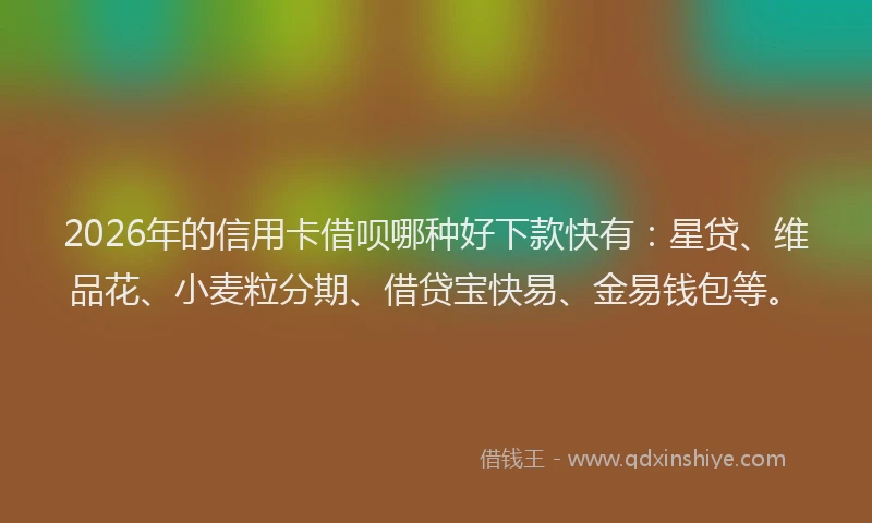 2026年的信用卡借呗哪种好下款快有：星贷、维品花、小麦粒分期、借贷宝快易、金易钱包等。