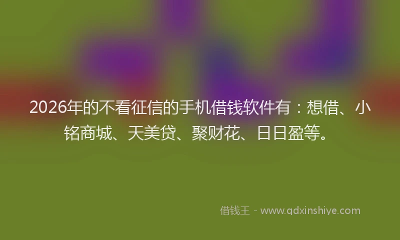 2026年的不看征信的手机借钱软件有：想借、小铭商城、天美贷、聚财花、日日盈等。