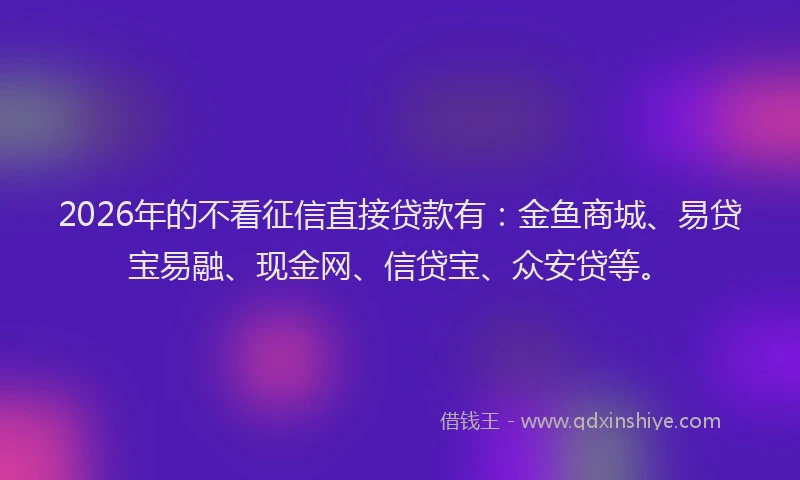 2026年的不看征信直接贷款有：金鱼商城、易贷宝易融、现金网、信贷宝、众安贷等。
