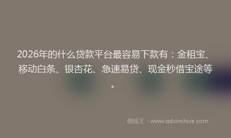 2026年的什么贷款平台最容易下款有：金租宝、移动白条、银杏花、急速易贷、现金秒借宝途等。