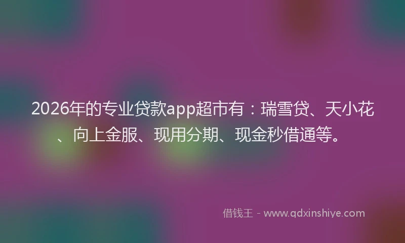 2026年的专业贷款app超市有：瑞雪贷、天小花、向上金服、现用分期、现金秒借通等。