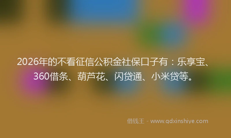 2026年的不看征信公积金社保口子有：乐享宝、360借条、葫芦花、闪贷通、小米贷等。