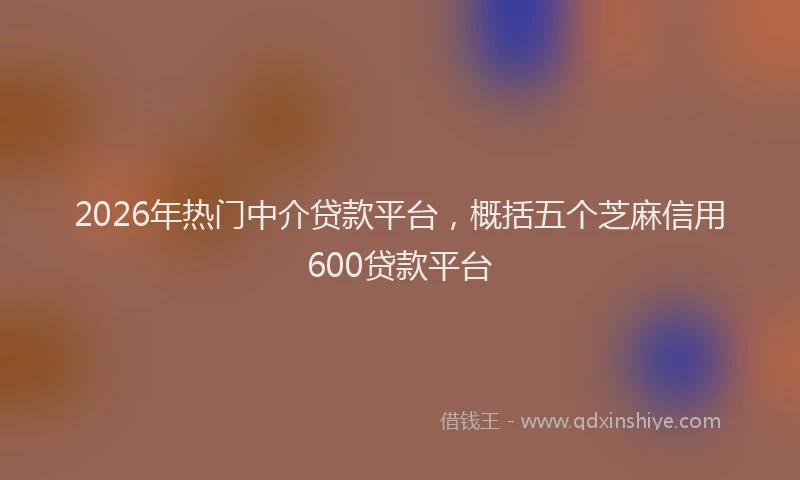 2026年热门中介贷款平台，概括五个芝麻信用600贷款平台