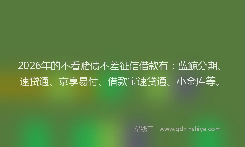 2026年的不看赌债不差征信借款有：蓝鲸分期、速贷通、京享易付、借款宝速贷通、小金库等。