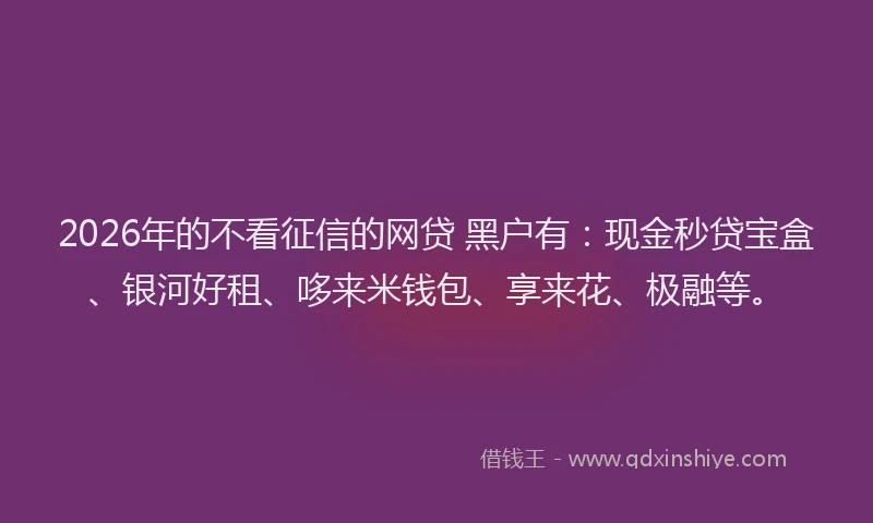 2026年的不看征信的网贷 黑户有：现金秒贷宝盒、银河好租、哆来米钱包、享来花、极融等。