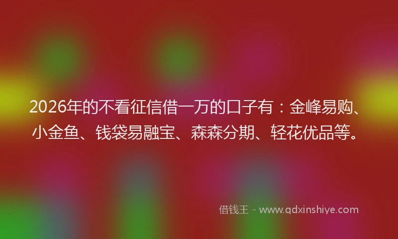 2026年的不看征信借一万的口子有：金峰易购、小金鱼、钱袋易融宝、森森分期、轻花优品等。