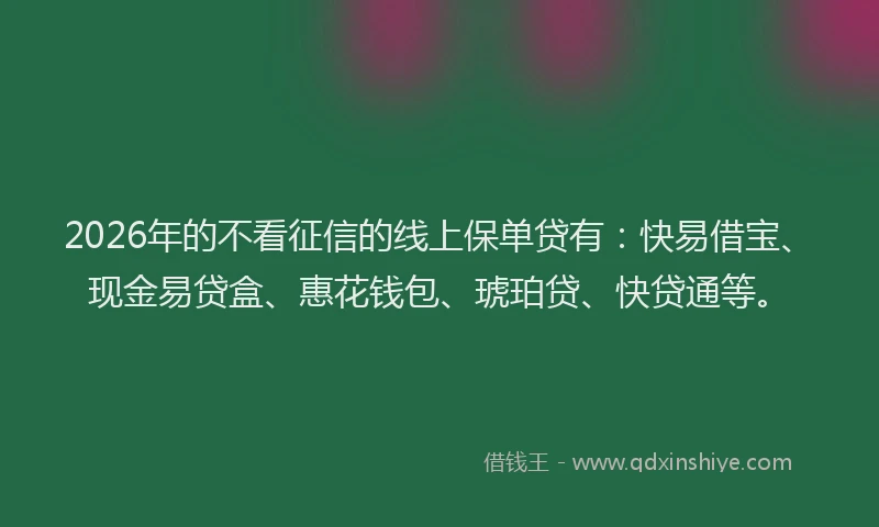 2026年的不看征信的线上保单贷有：快易借宝、现金易贷盒、惠花钱包、琥珀贷、快贷通等。