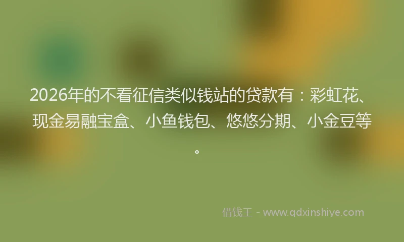2026年的不看征信类似钱站的贷款有：彩虹花、现金易融宝盒、小鱼钱包、悠悠分期、小金豆等。