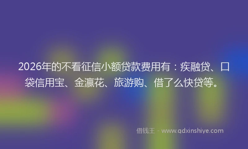 2026年的不看征信小额贷款费用有：疾融贷、口袋信用宝、金瀛花、旅游购、借了么快贷等。