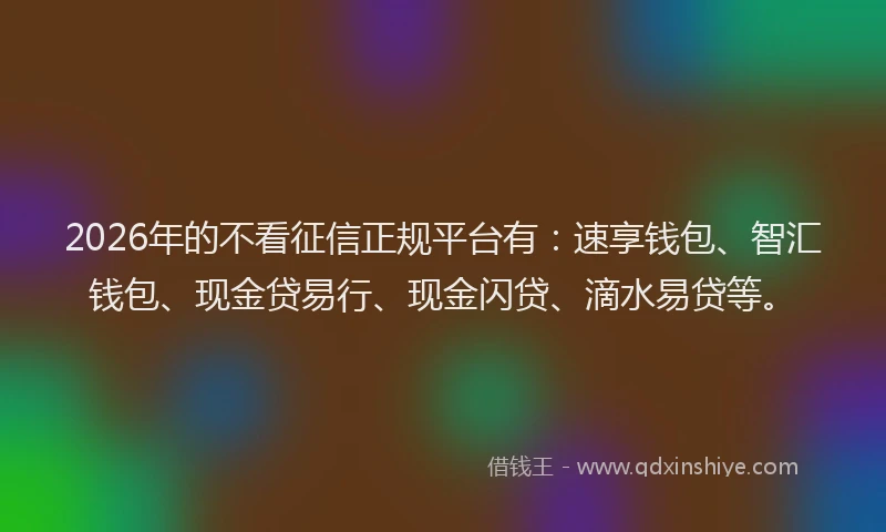 2026年的不看征信正规平台有：速享钱包、智汇钱包、现金贷易行、现金闪贷、滴水易贷等。