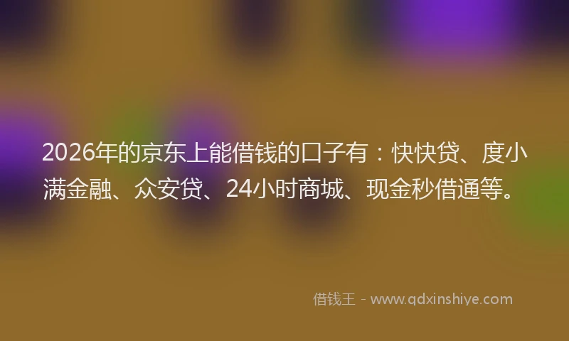 2026年的京东上能借钱的口子有：快快贷、度小满金融、众安贷、24小时商城、现金秒借通等。