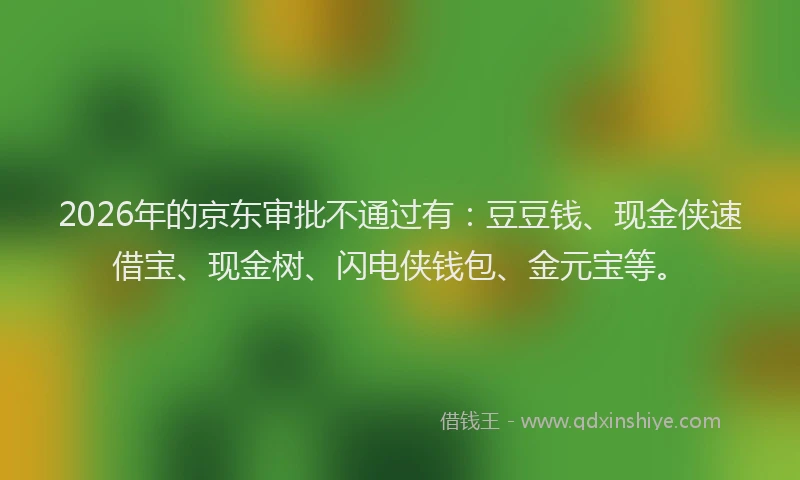 2026年的京东审批不通过有：豆豆钱、现金侠速借宝、现金树、闪电侠钱包、金元宝等。