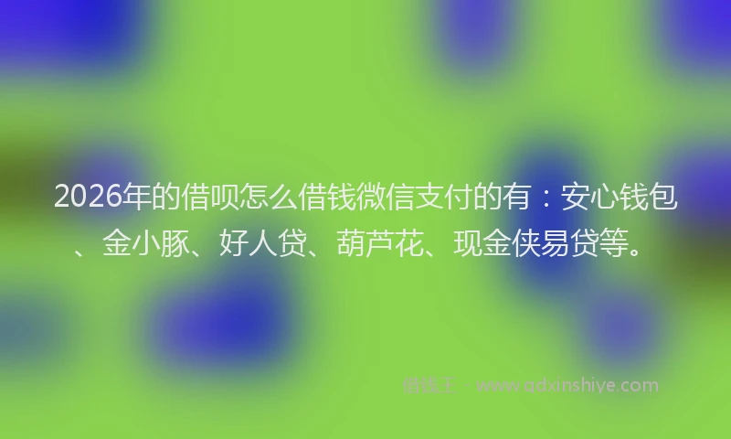 2026年的借呗怎么借钱微信支付的有：安心钱包、金小豚、好人贷、葫芦花、现金侠易贷等。