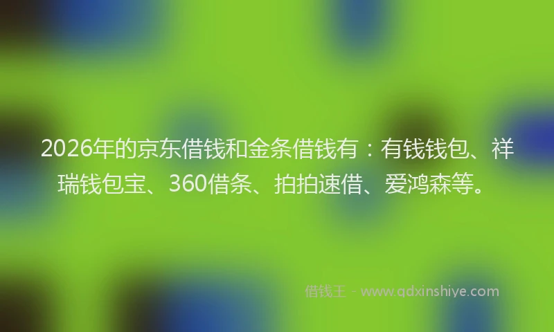 2026年的京东借钱和金条借钱有：有钱钱包、祥瑞钱包宝、360借条、拍拍速借、爱鸿森等。